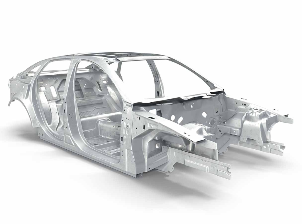 FFA Carcass of a sedan car on white 3D illustration - FTI -sheet metal