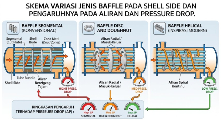 skema variasi jenis baffle pada shell side