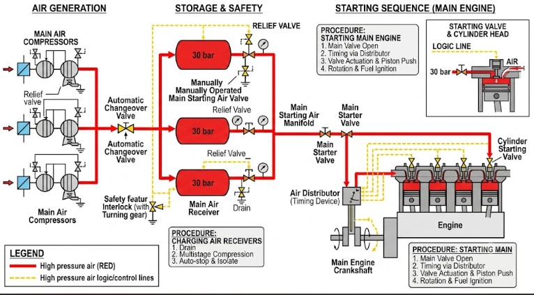 skema starting air system kapal